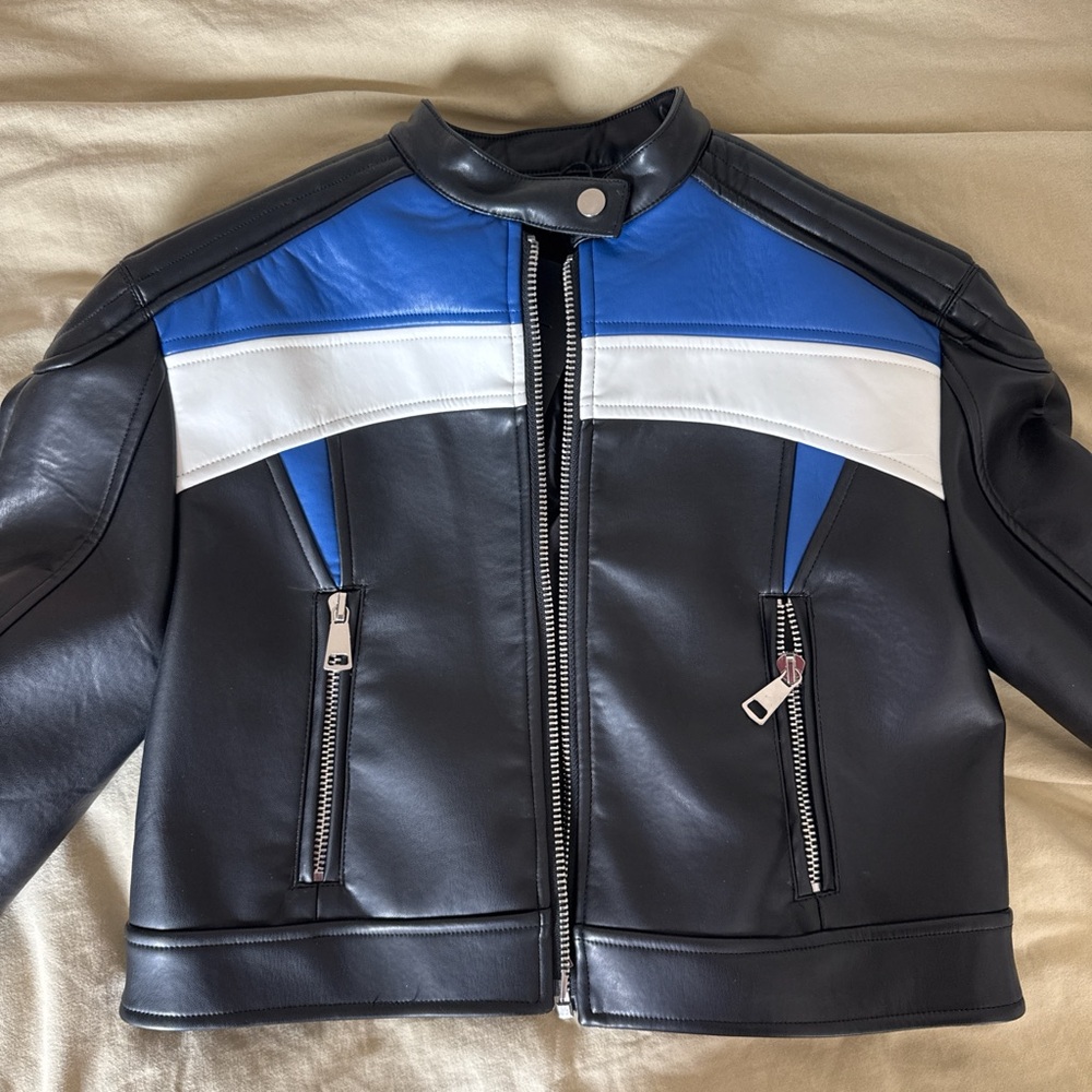 Lioness Black and Blue Leather Biker Jacket